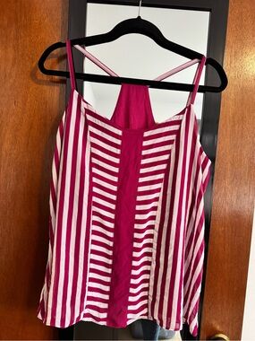 New York & Company Pink and White Striped Racerback Tank